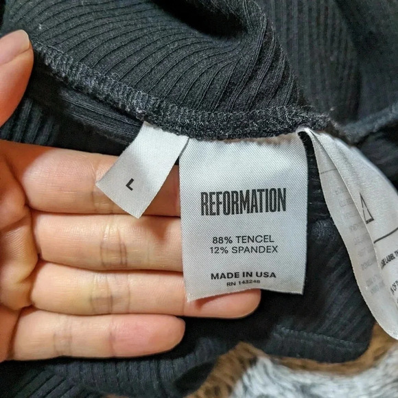 Reformation Black Mini Dress Long Sleeve Ruched Large Knit Ribbed Cally - Picture 7 of 8